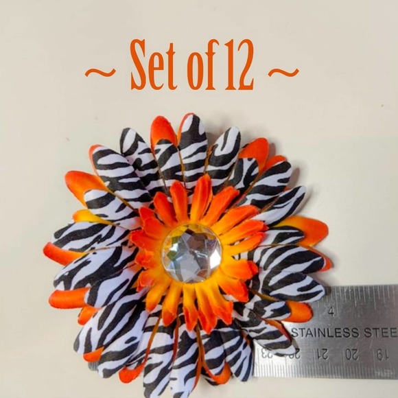 12- Large Orange Black Gerbera Daisies Bling - Picture 1 of 8